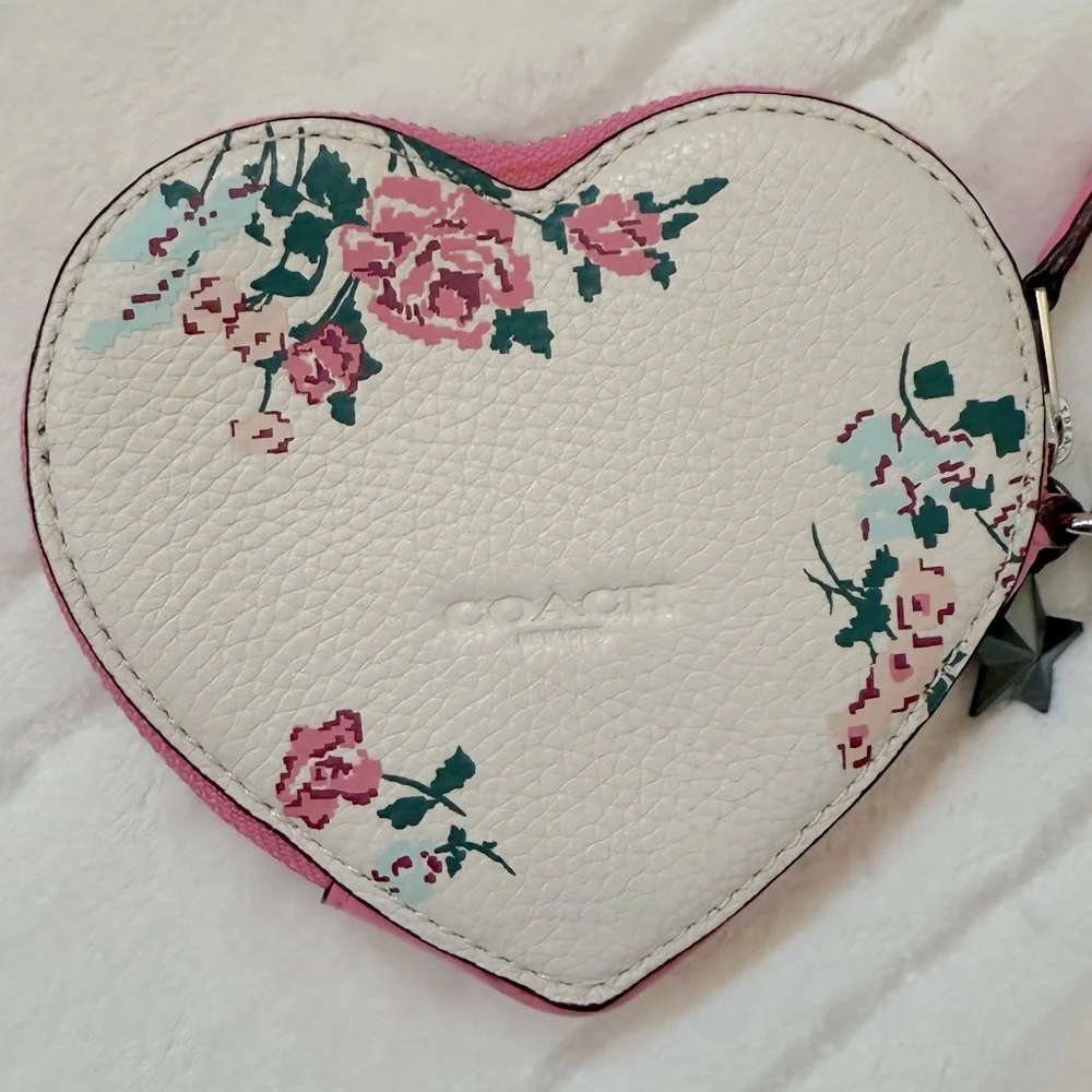 Coach X Elvis Presley Heart-Shaped Floral Coin Bag Keychain Bag Charm